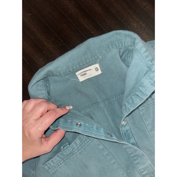 Back Beat Co Boiler Jumpsuit Organic Cotton Linen Snap Womens Medium Teal Blue - Picture 2 of 3